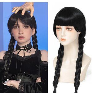 Wednesday Addams Wig – Braided Black Costume Wig for Halloween, Cosplay & Dress-